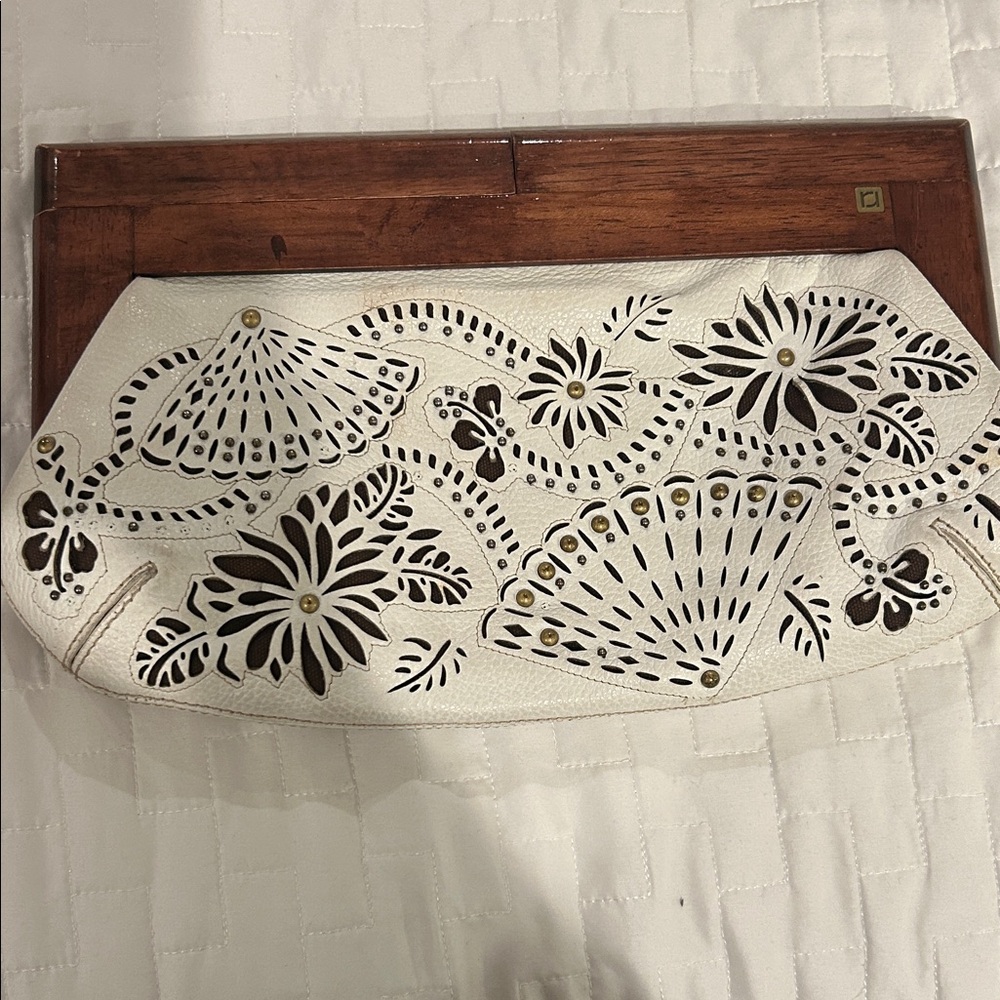 White and Brown Cutout Clutch